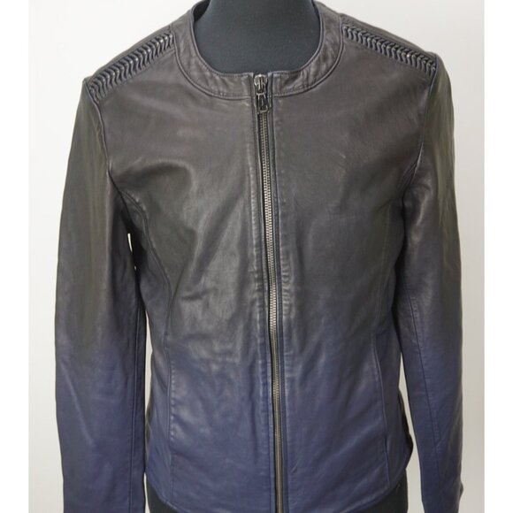 John Varvatos Wallace Blue Gradient Sheep Leather Jacket Coat Sz 48 NEW